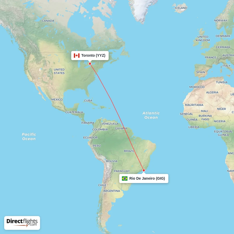 GIG - YYZ route map