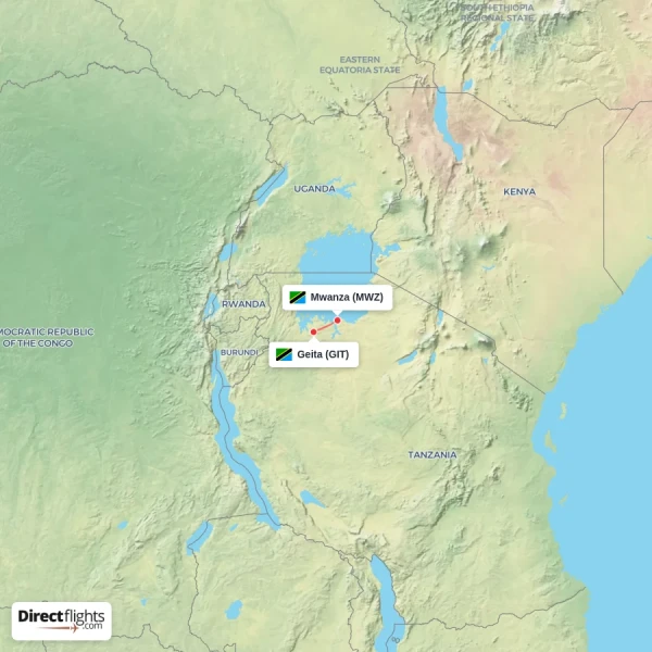 Geita - Mwanza direct flight map