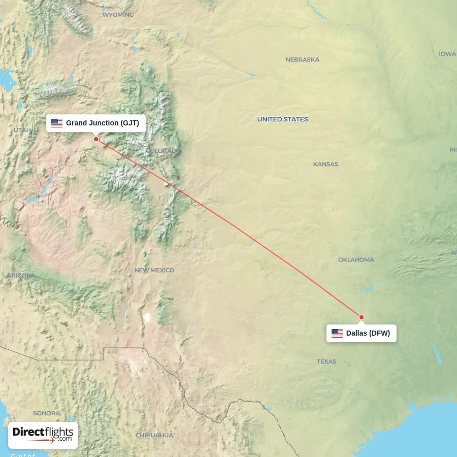 GJT - DFW route map