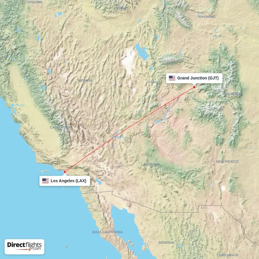 GJT - LAX route map