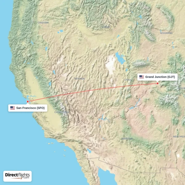 Grand Junction - San Francisco direct flight map