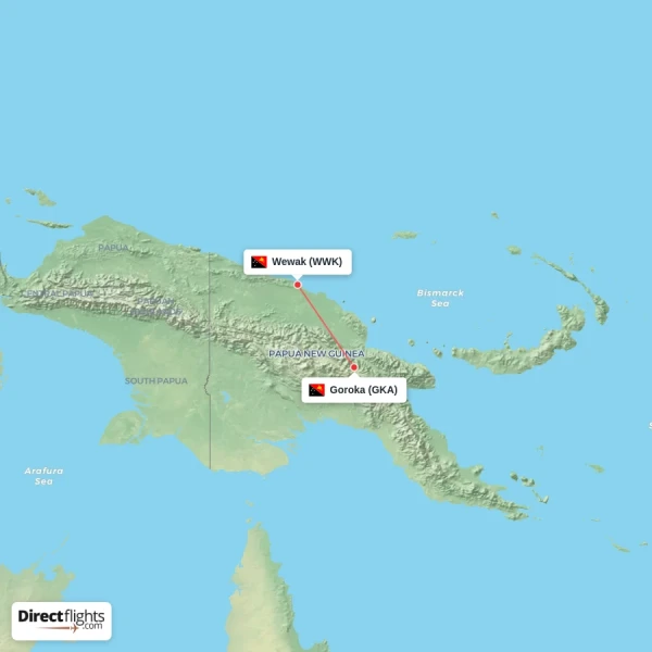 Goroka - Wewak direct flight map