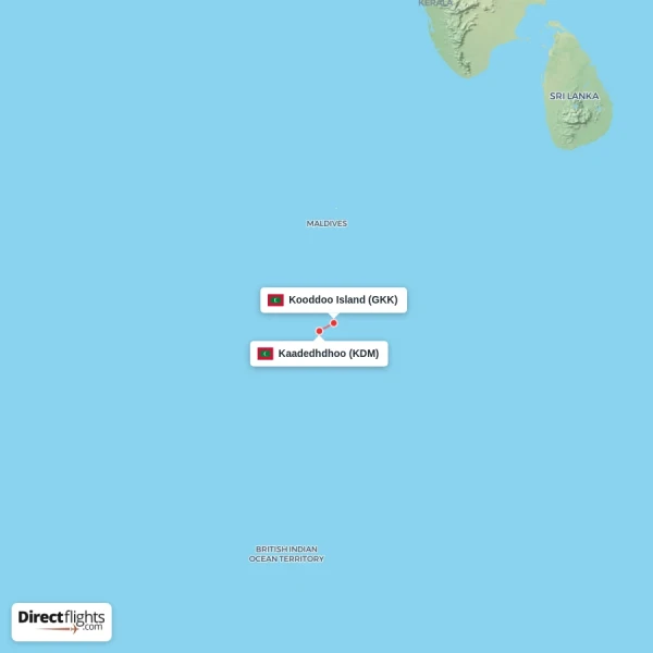 Kooddoo Island - Kaadedhdhoo direct flight map