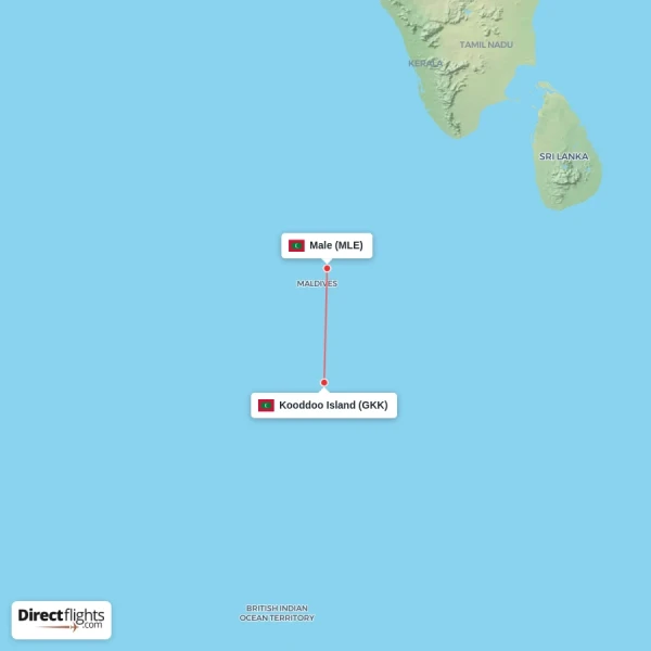 Kooddoo Island - Male direct flight map