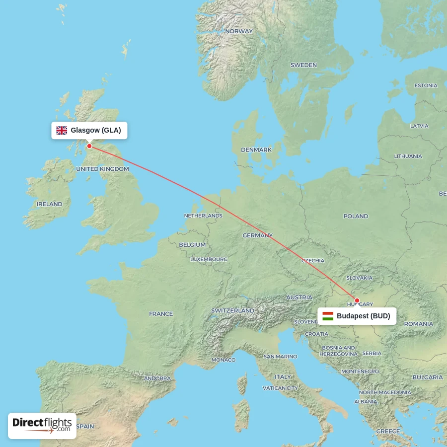 GLA - BUD route map