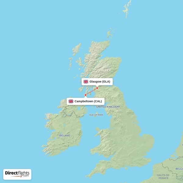 Glasgow - Campbeltown direct flight map