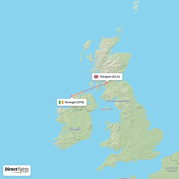Glasgow - Donegal direct flight map