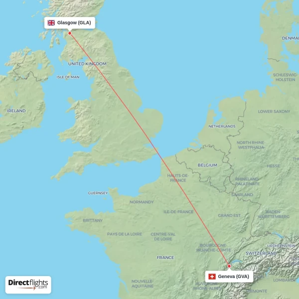 Glasgow - Geneva direct flight map