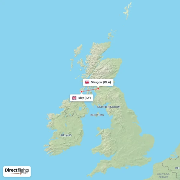 Glasgow - Islay direct flight map