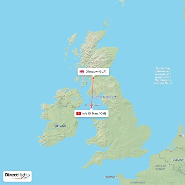 Glasgow - Isle Of Man direct flight map