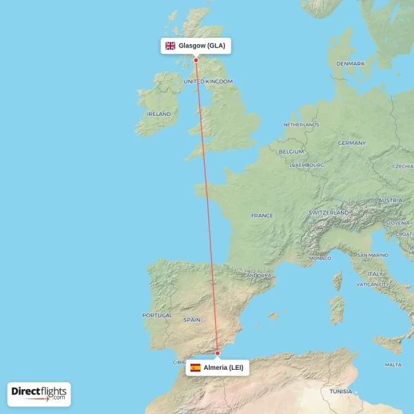Glasgow - Almeria direct flight map