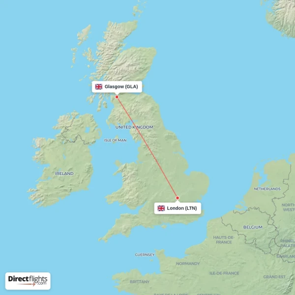 Glasgow - London direct flight map