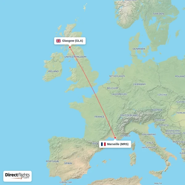 Glasgow - Marseille direct flight map