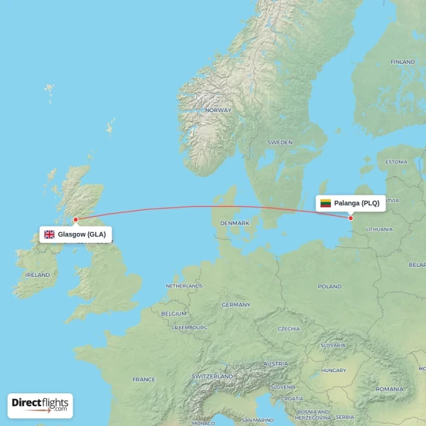 Glasgow - Palanga direct flight map