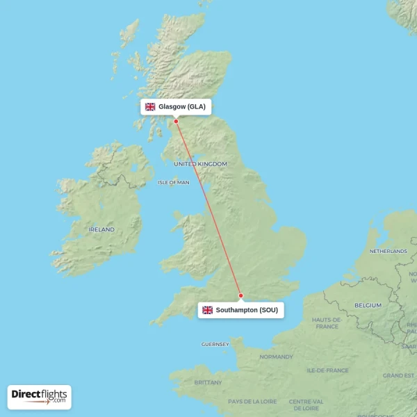 Glasgow - Southampton direct flight map