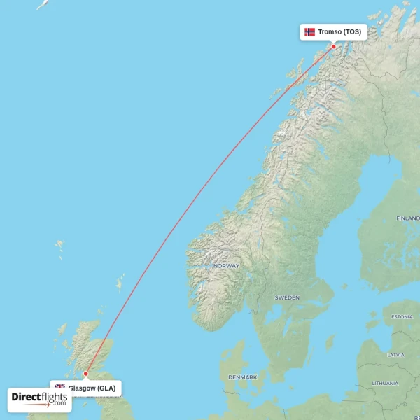 Glasgow - Tromso direct flight map