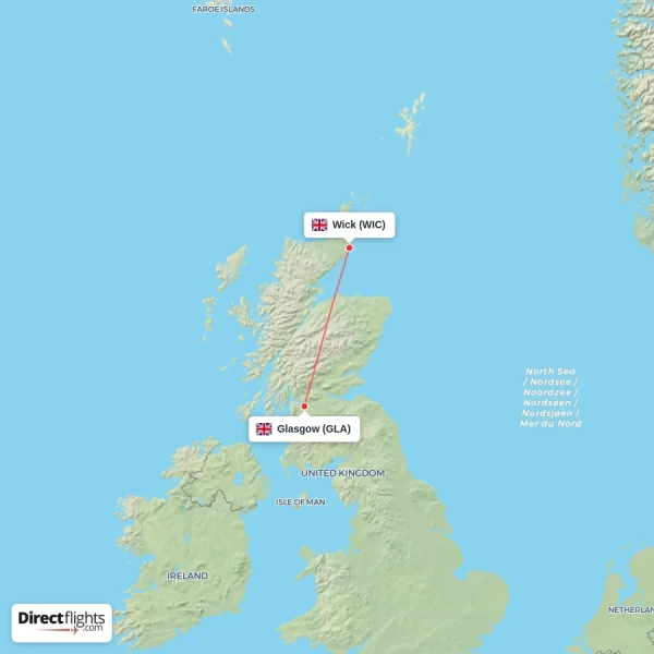 Glasgow - Wick direct flight map