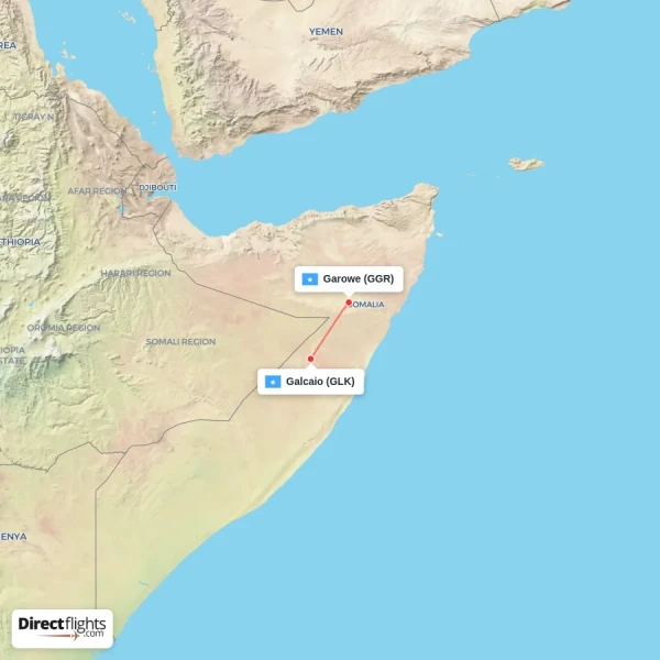 Galcaio - Garowe direct flight map