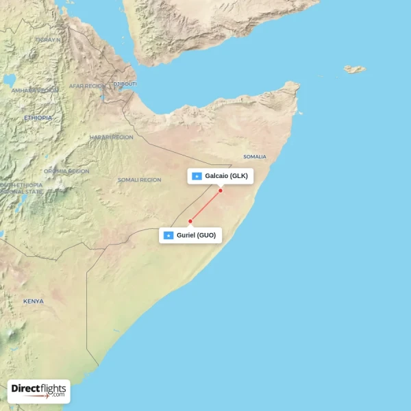 Galcaio - Guriel direct flight map