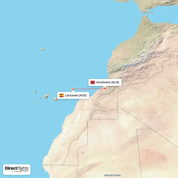 Goulimime - Lanzarote direct flight map