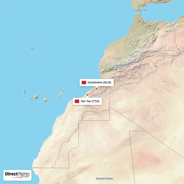 Goulimime - Tan Tan direct flight map