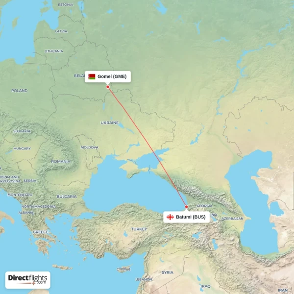 Gomel - Batumi direct flight map