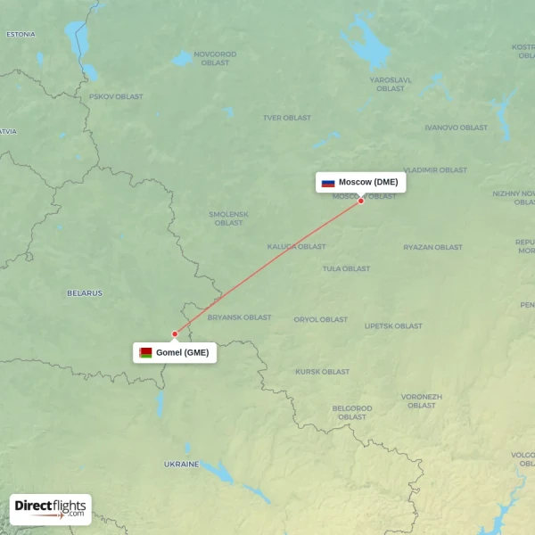 Gomel - Moscow direct flight map