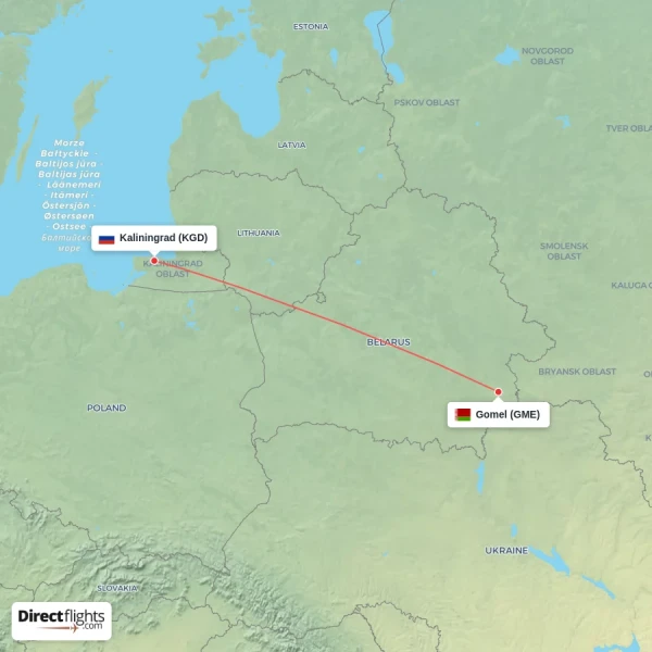 Gomel - Kaliningrad direct flight map