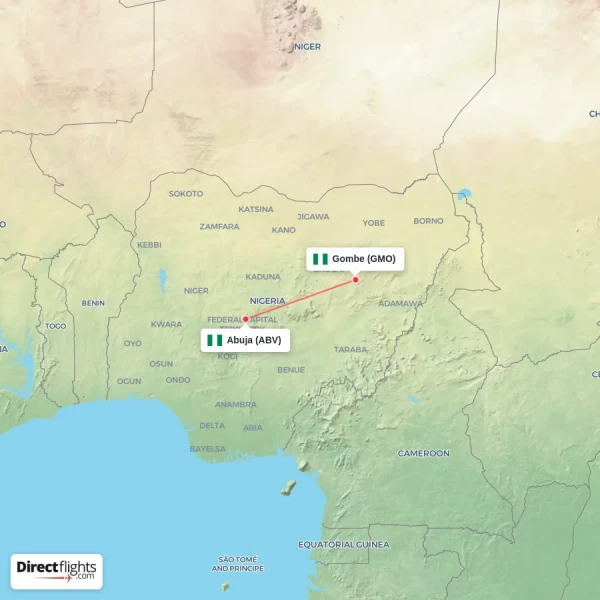 Gombe - Abuja direct flight map