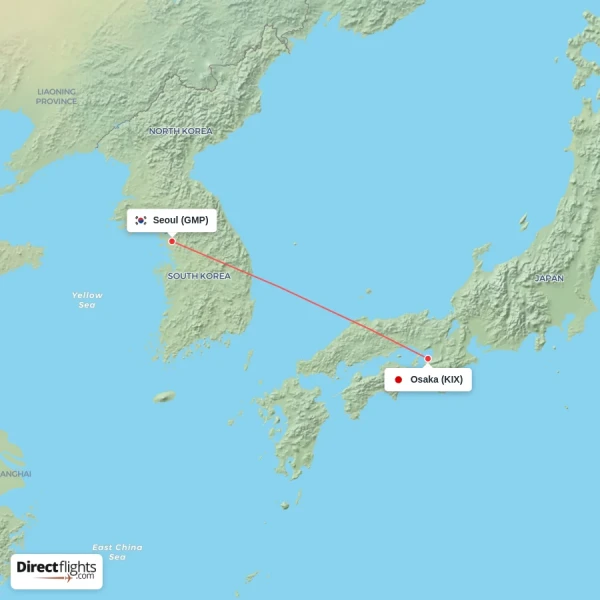 Seoul - Osaka direct flight map