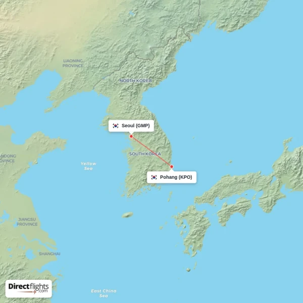 Seoul - Pohang direct flight map