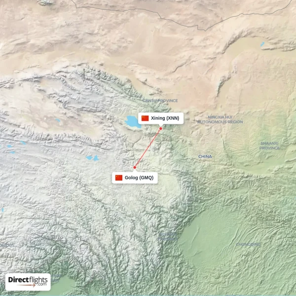 Golog - Xining direct flight map
