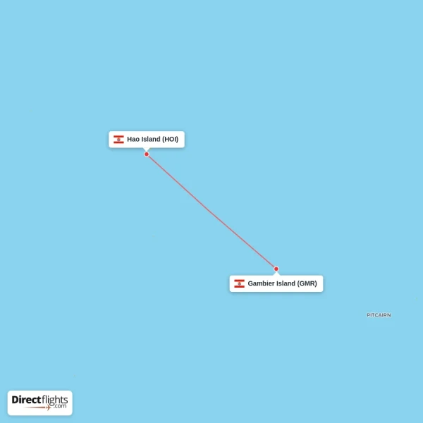 Gambier Island - Hao Island direct flight map