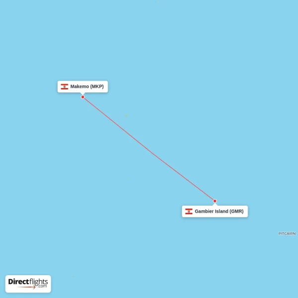 Gambier Island - Makemo direct flight map