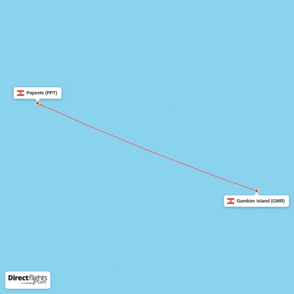 Gambier Island - Papeete direct flight map