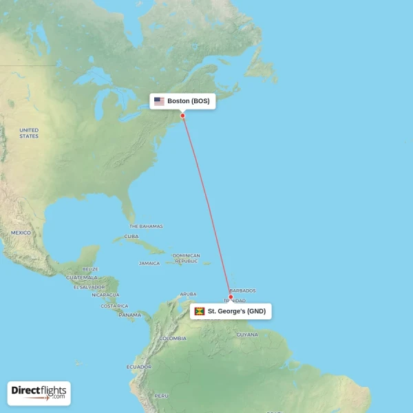 St. George's - Boston direct flight map