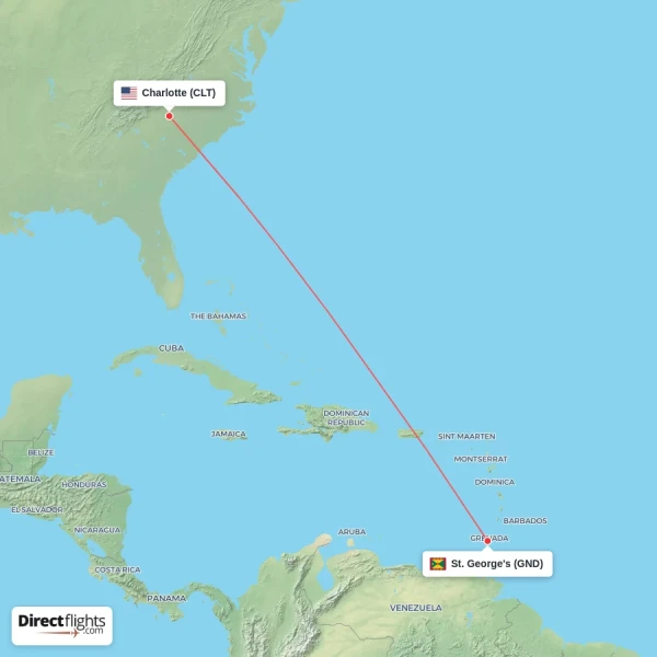 St. George's - Charlotte direct flight map