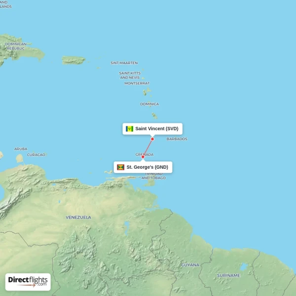 St. George's - Saint Vincent direct flight map