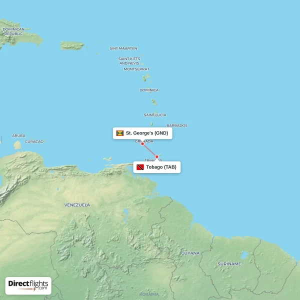 St. George's - Tobago direct flight map