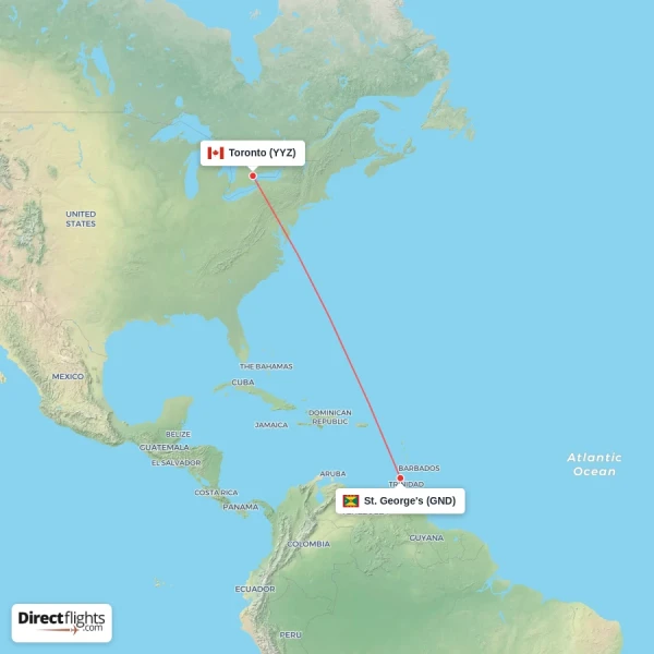 St. George's - Toronto direct flight map