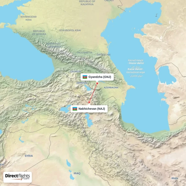 Gyandzha - Nakhichevan direct flight map