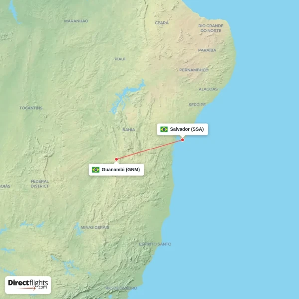 Guanambi - Salvador direct flight map