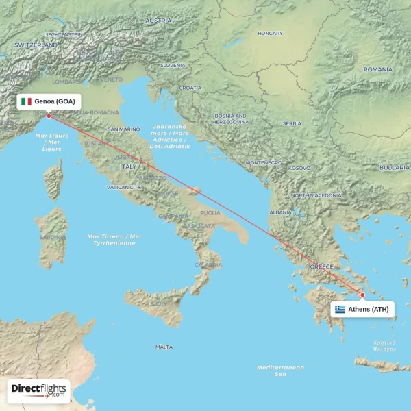 Genoa - Athens direct flight map