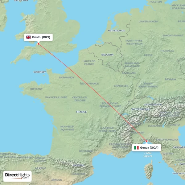 Genoa - Bristol direct flight map
