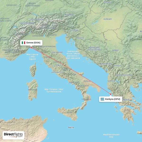 Genoa - Kerkyra direct flight map
