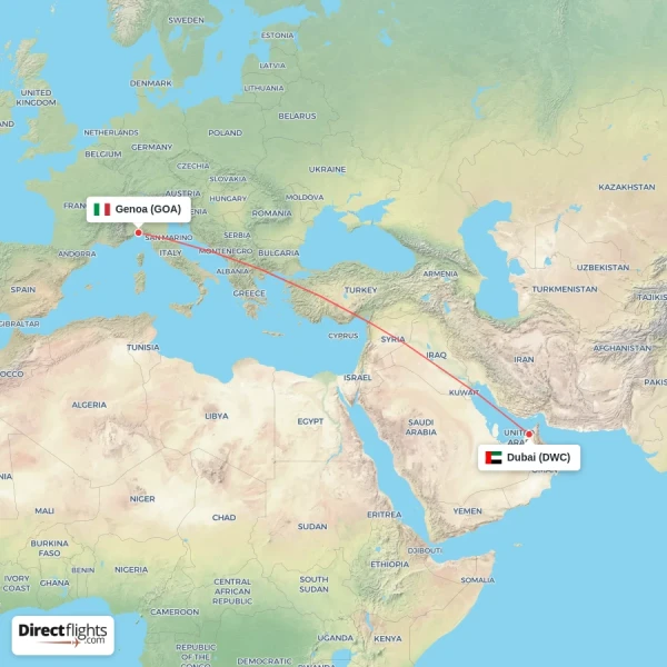 Genoa - Dubai direct flight map