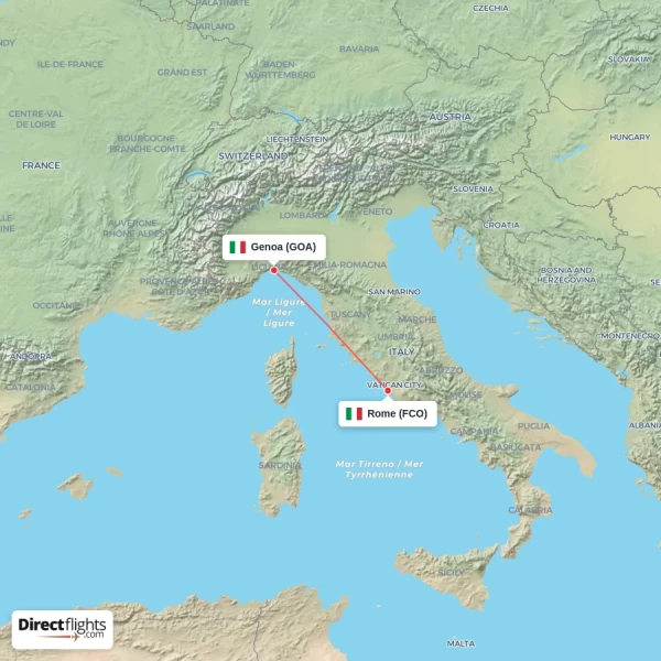 Genoa - Rome direct flight map