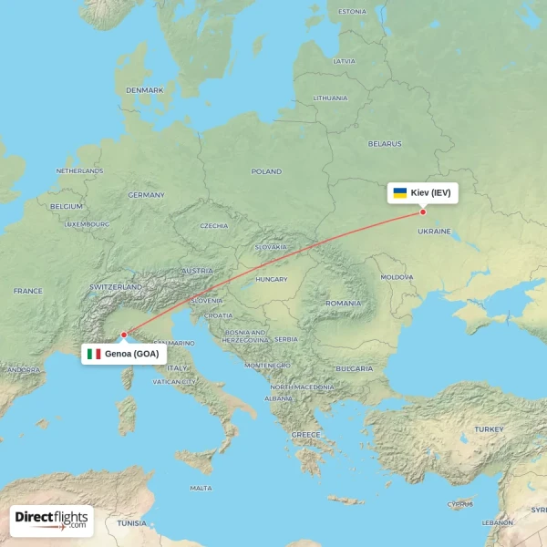 Genoa - Kiev direct flight map
