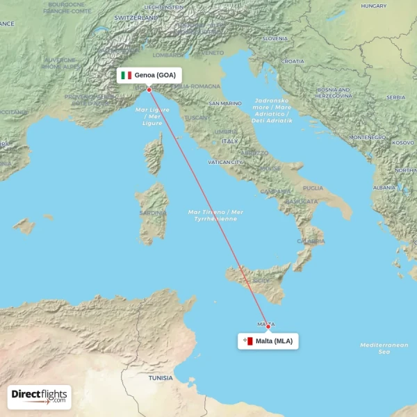 Genoa - Malta direct flight map