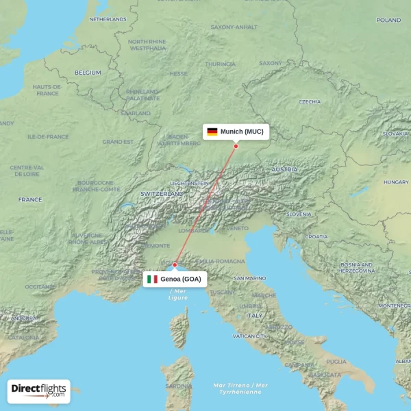 Genoa - Munich direct flight map